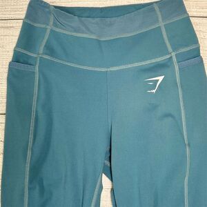 Gymshark Fit Seamless Leggings Size XS Teal Blue - Mesh Panels & Pockets